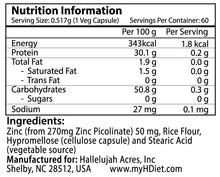 將圖片載入圖庫檢視器 Hallelujah Diet Zinc Picolinate 哈利草原 鋅原素 (60 Capsules)
