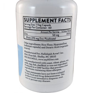 HDiet Zinc Picolinate Supplement Facts